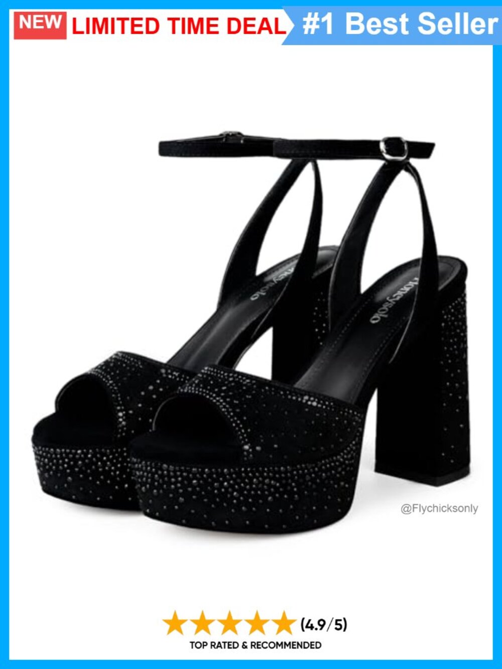 Rhinestone Platform Heels Square Toe Ankle Strap Party Sandals